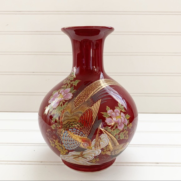 Vintage Other - Vintage Toyo Japanese Floral Metallic Pheasant Plum Color Vase